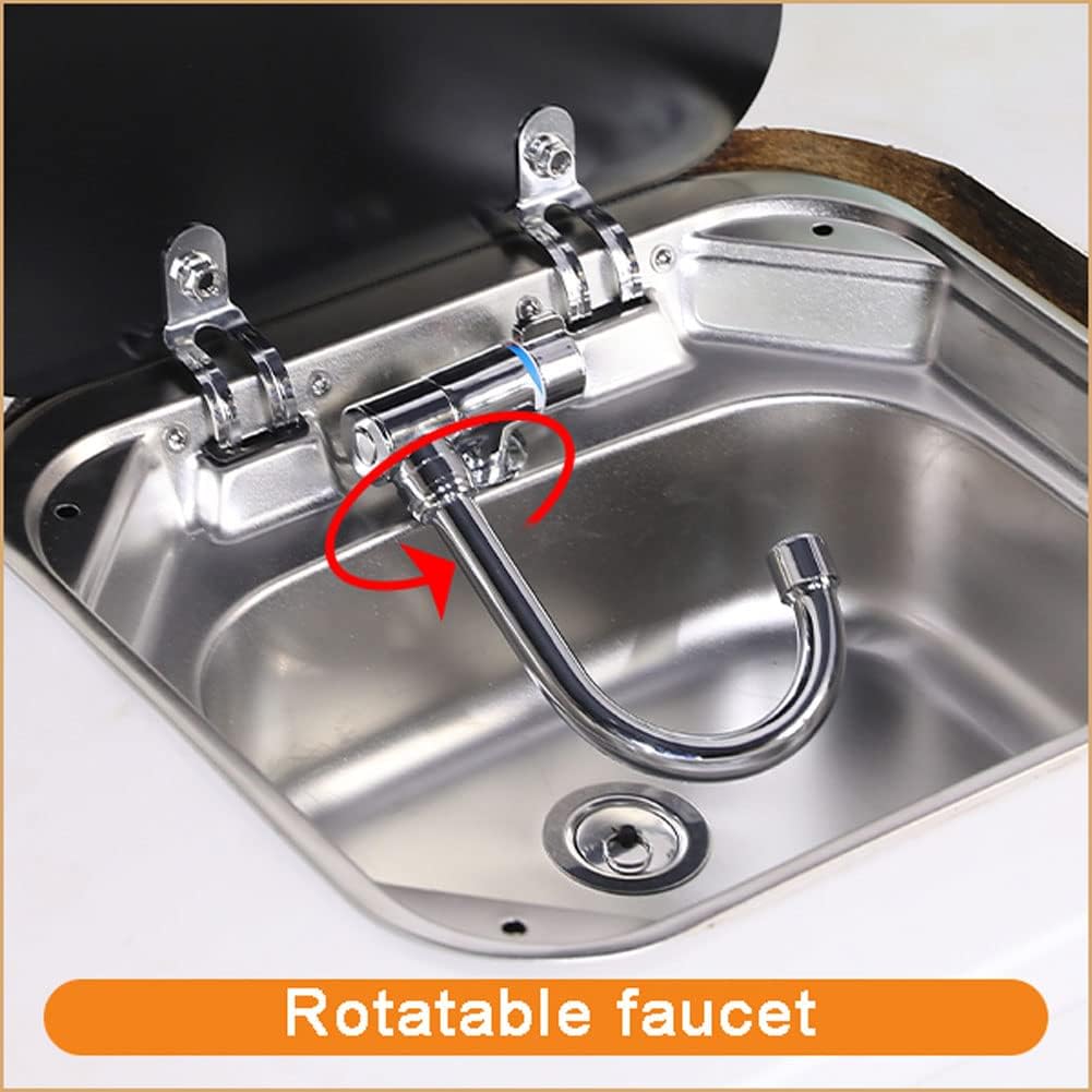 Stainless Steel RV Sink with Folded Faucet Tempered Glass Lid Y168