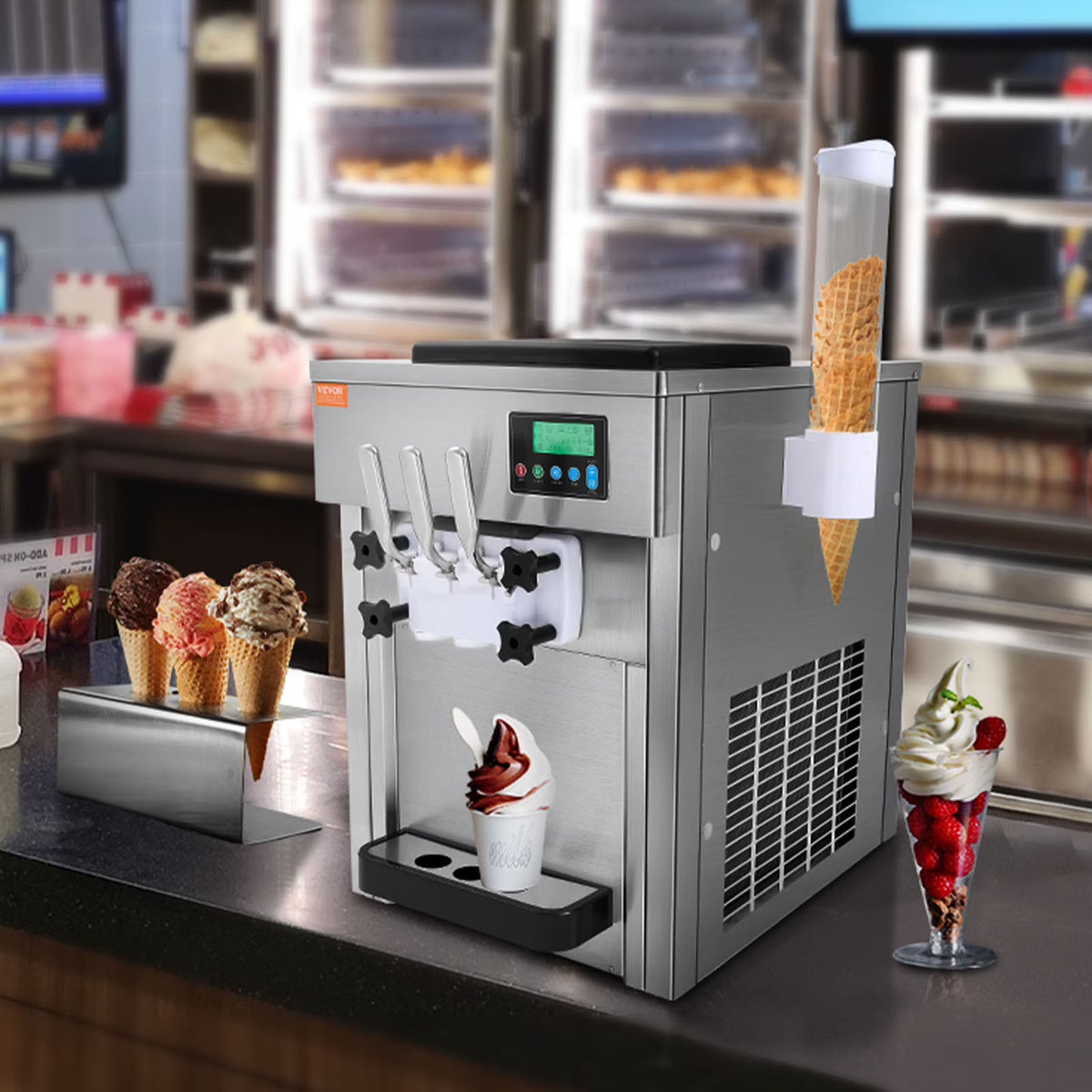 Commercial Soft Serve Ice Cream Machine 3 Flavor Countertop E838226