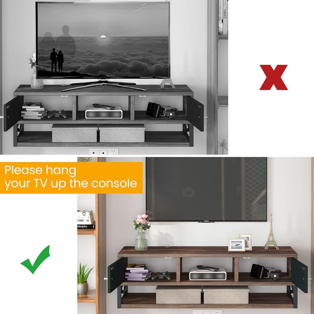 3-Tier Wall Mounted TV Stand with Magnetic Suction Doors C2909