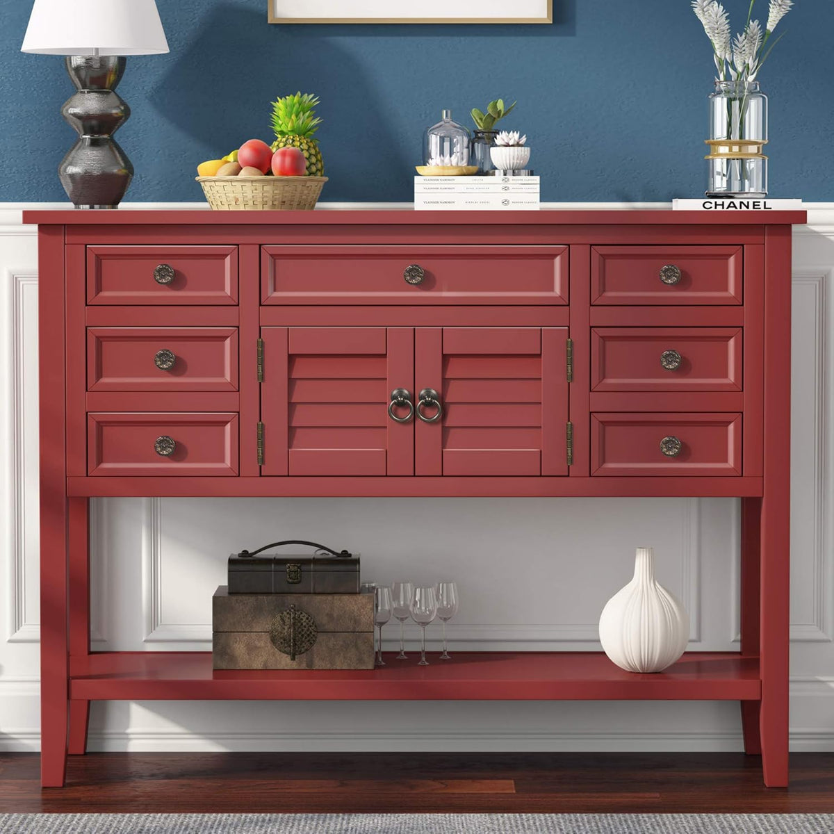 Console Table with Cabinet and 7 Storage Drawers F526