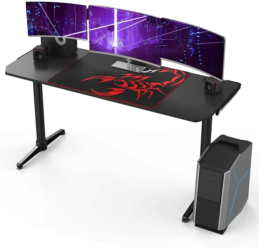 Black 60 inch Gaming Computer Desk with Carbon Fiber Surface R3719