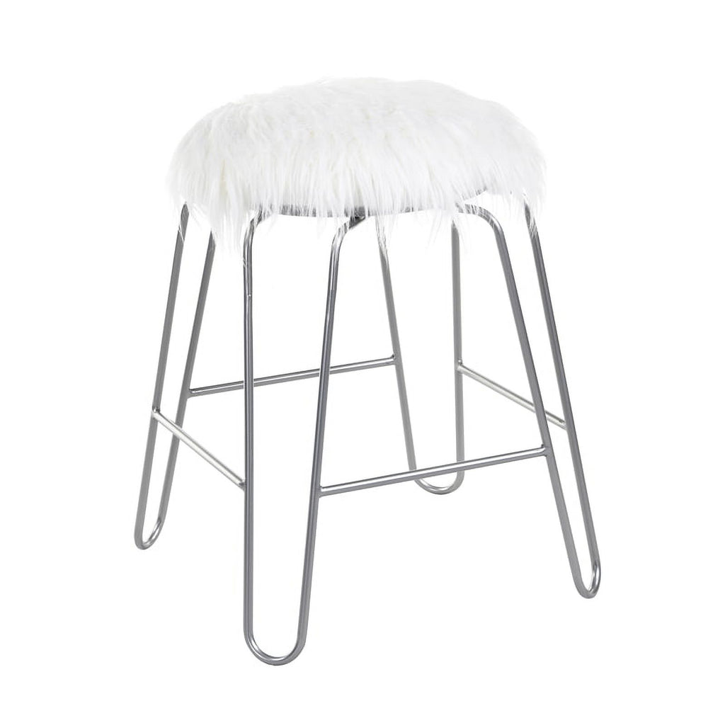 White Faux Fur Metal Vanity Chair P714