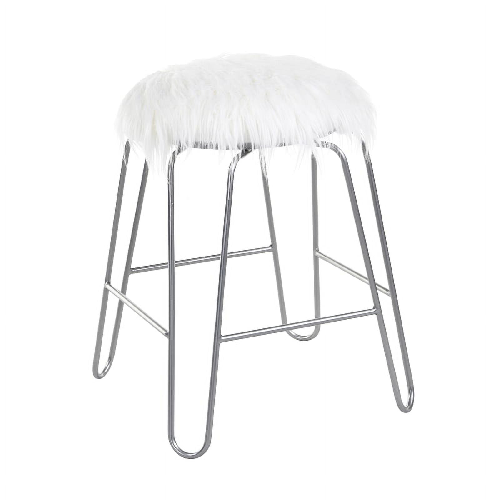 White Faux Fur Metal Vanity Chair P714