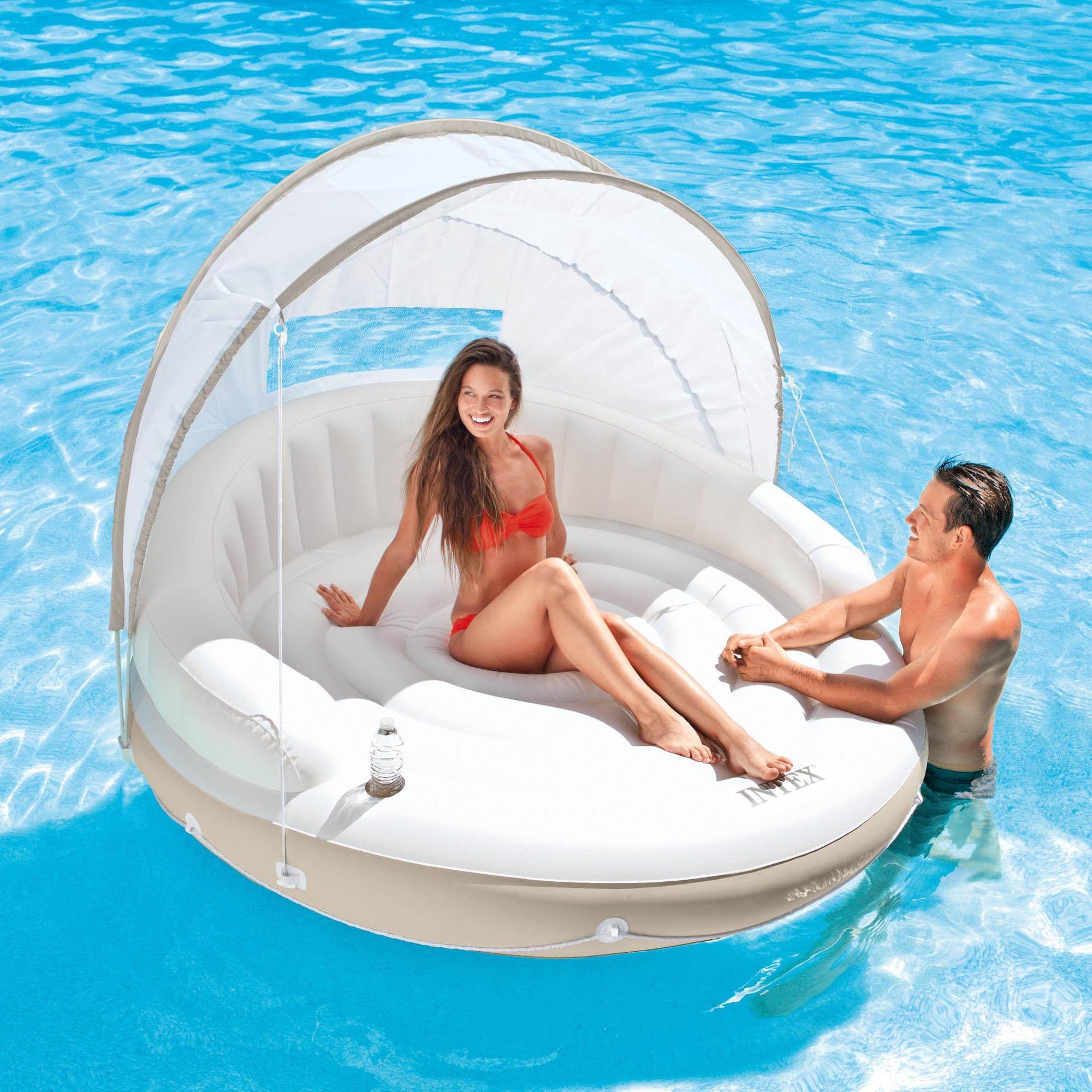 Inflatable Pool Canopy Island Lounge Raft with Sun Shade (2 Pack) D473839