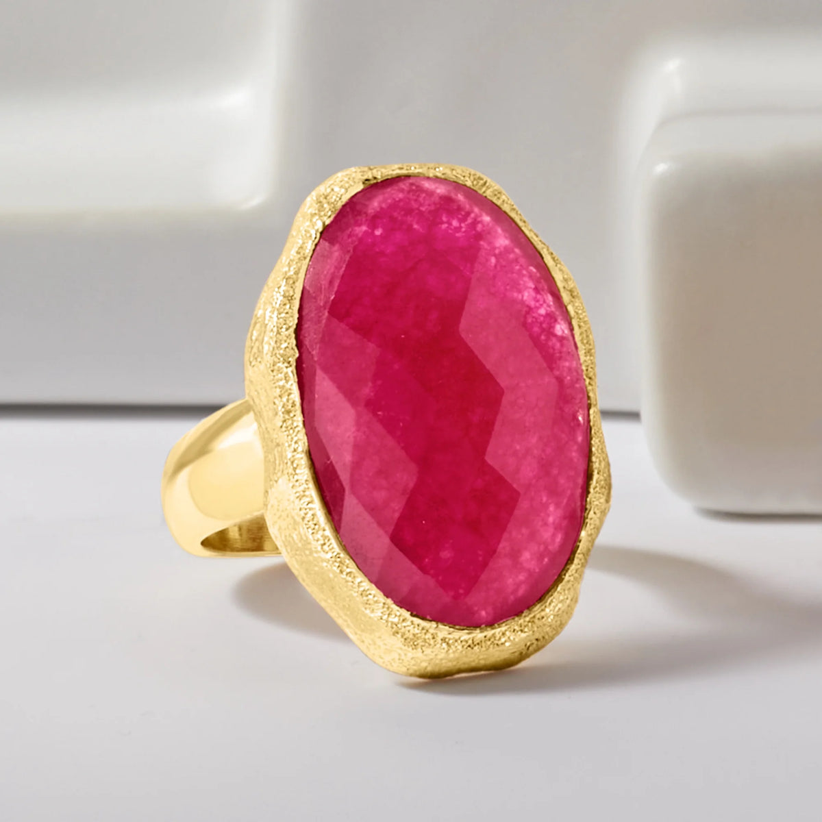25.00 Carat Pink Quartz Ring in 18kt Gold Over Sterling C47925
