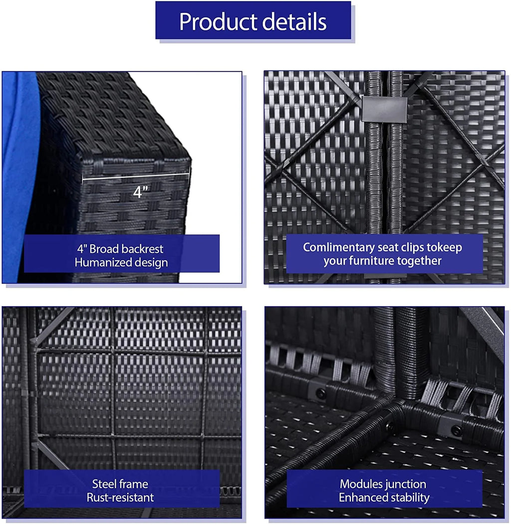 Black and Blue PE Wicker Patio Loveseat G7560