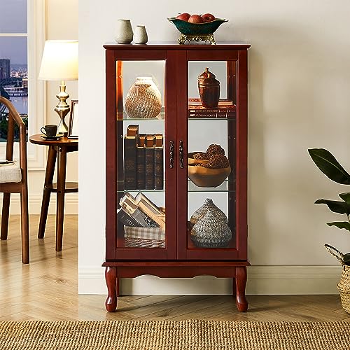 Walnut Wall Curio Cabinet with Tempered Glass Doors P409594