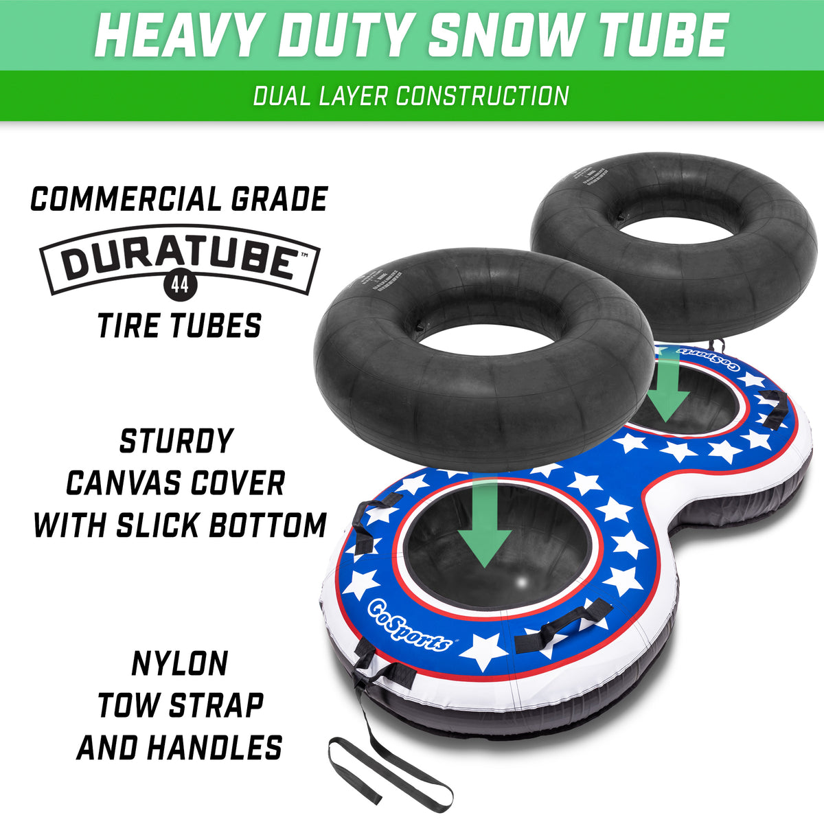Heavy Duty 2 Person Winter Snow Tube with Canvas Cover S59685