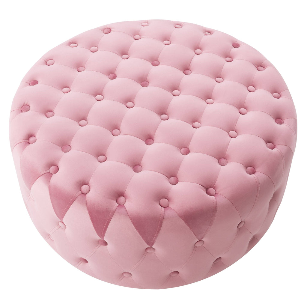 Blue Velvet Large Round Tufted Ottoman S8684