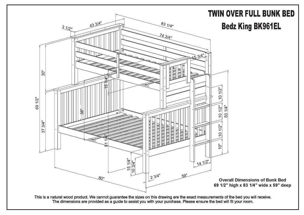 Gray Twin over Full Bunk Beds with End Ladder and Trundle G6538