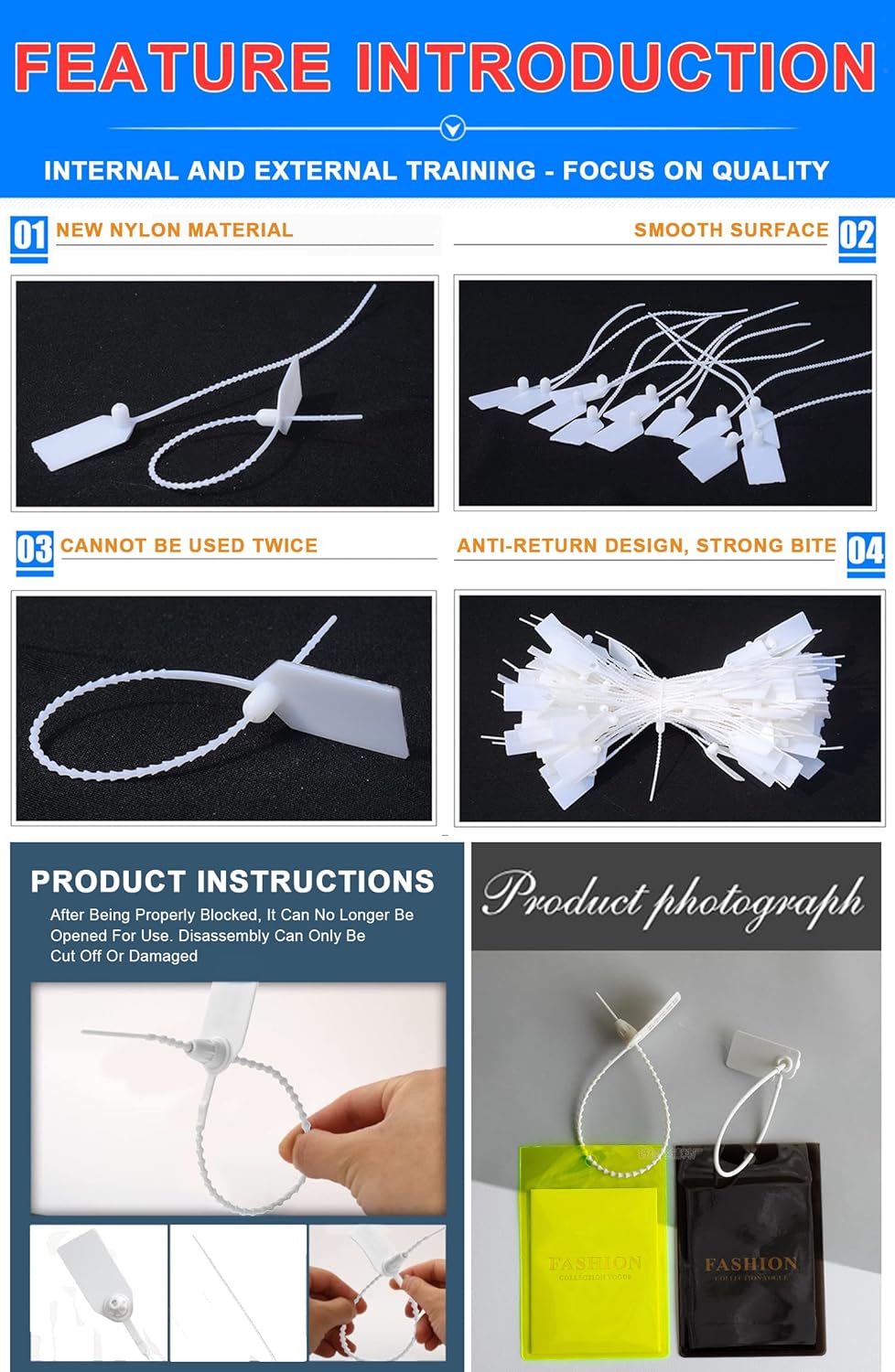 Plastic Security Seals Tamper Tags Disposable Numbered 9.84" Length White Pack of 500 K604
