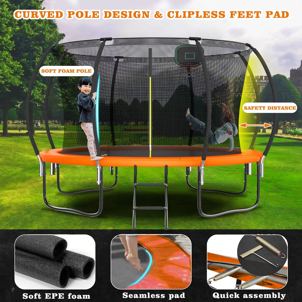 12FT Outdoor Kids Trampoline with Basketball Hoop & Enclosure G7166