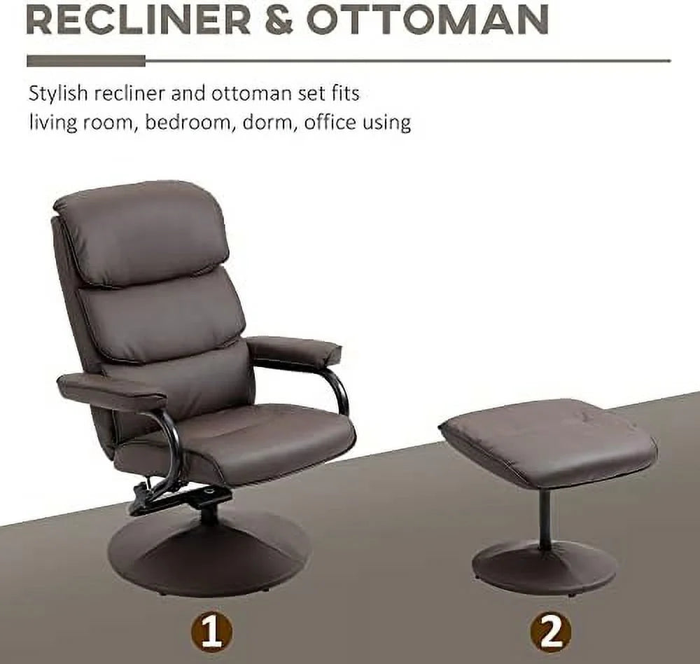 Brown PU Leather Swivel Recliner Chair with Ottoman L175