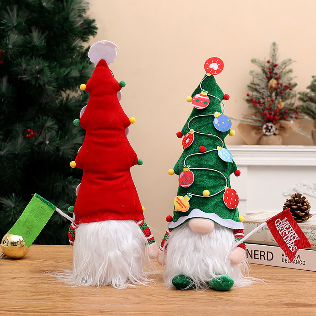 Luminous Faceless Doll Christmas Tree Hat Hair Doll Holding Flag Doll Children's Gift *1 Pair G90541