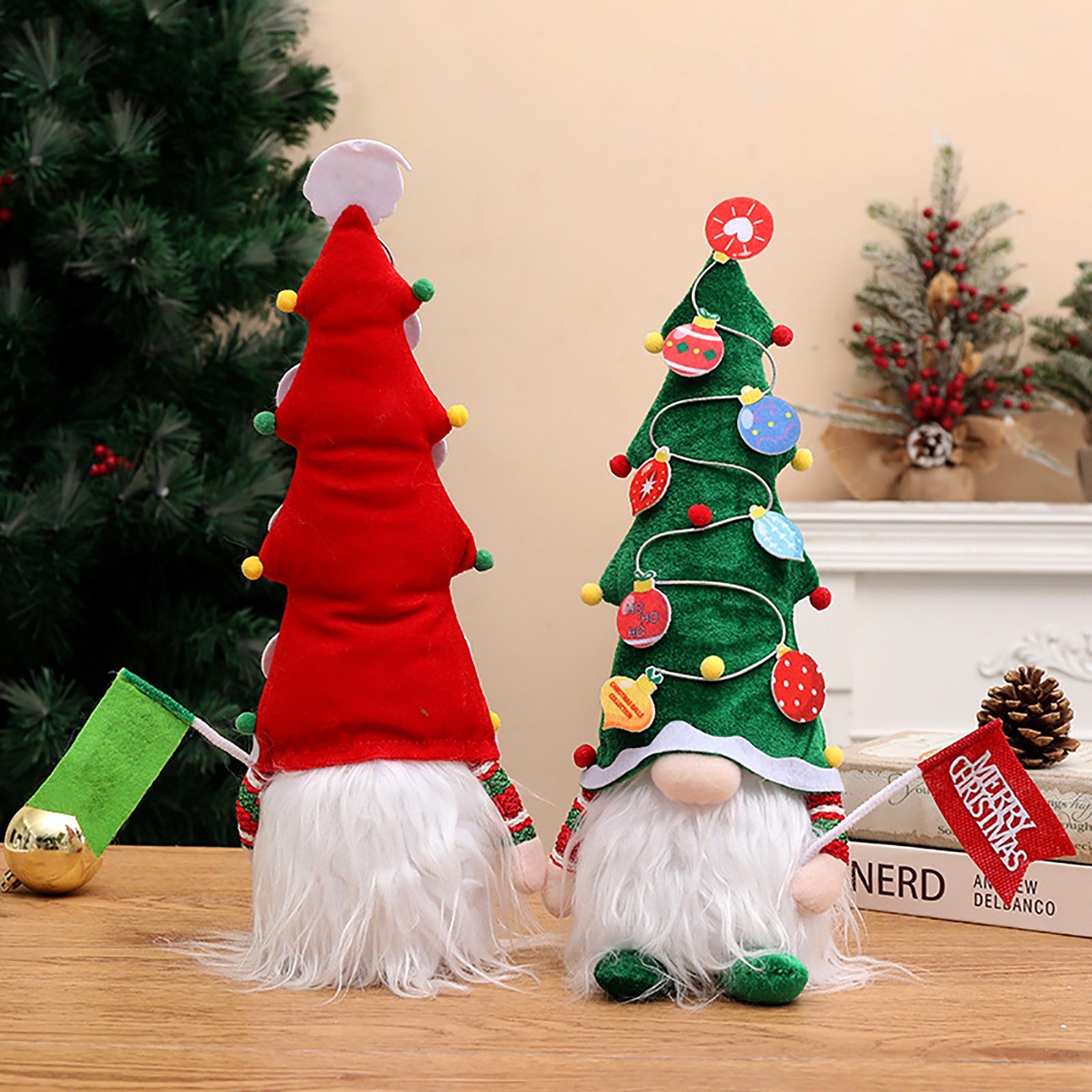 Luminous Faceless Doll Christmas Tree Hat Hair Doll Holding Flag Doll Children's Gift *1 Pair G90541