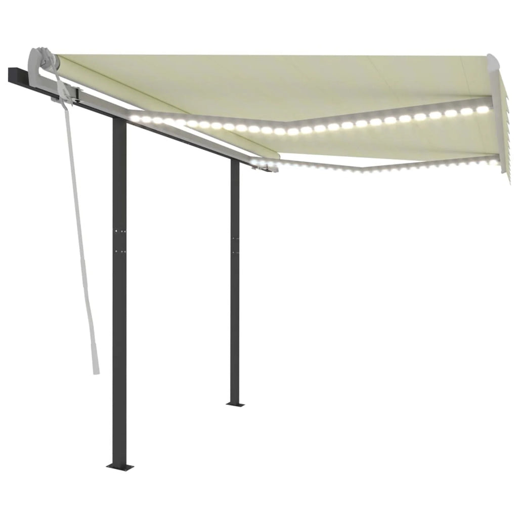 Cream Manual Retractable Awning with LED 118.1"x98.4" A6923