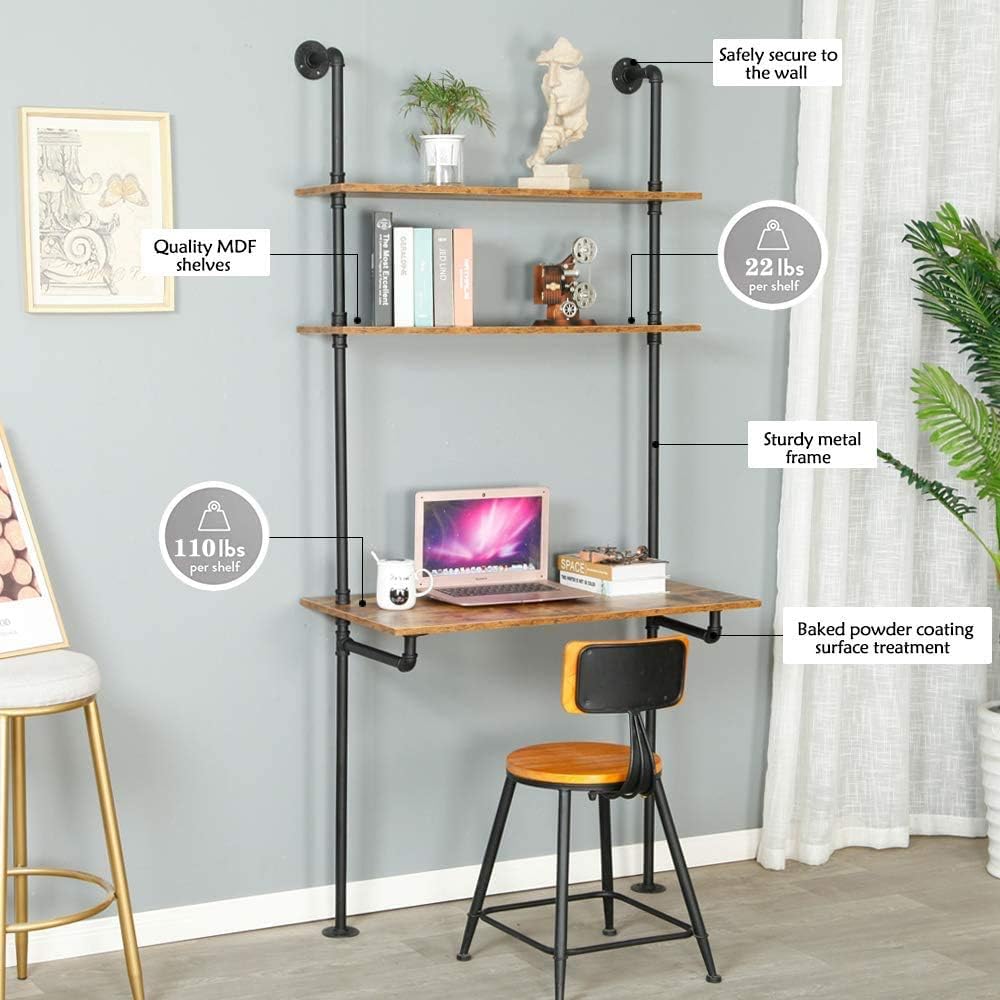 Wall Mount Desk with Shelves K2806