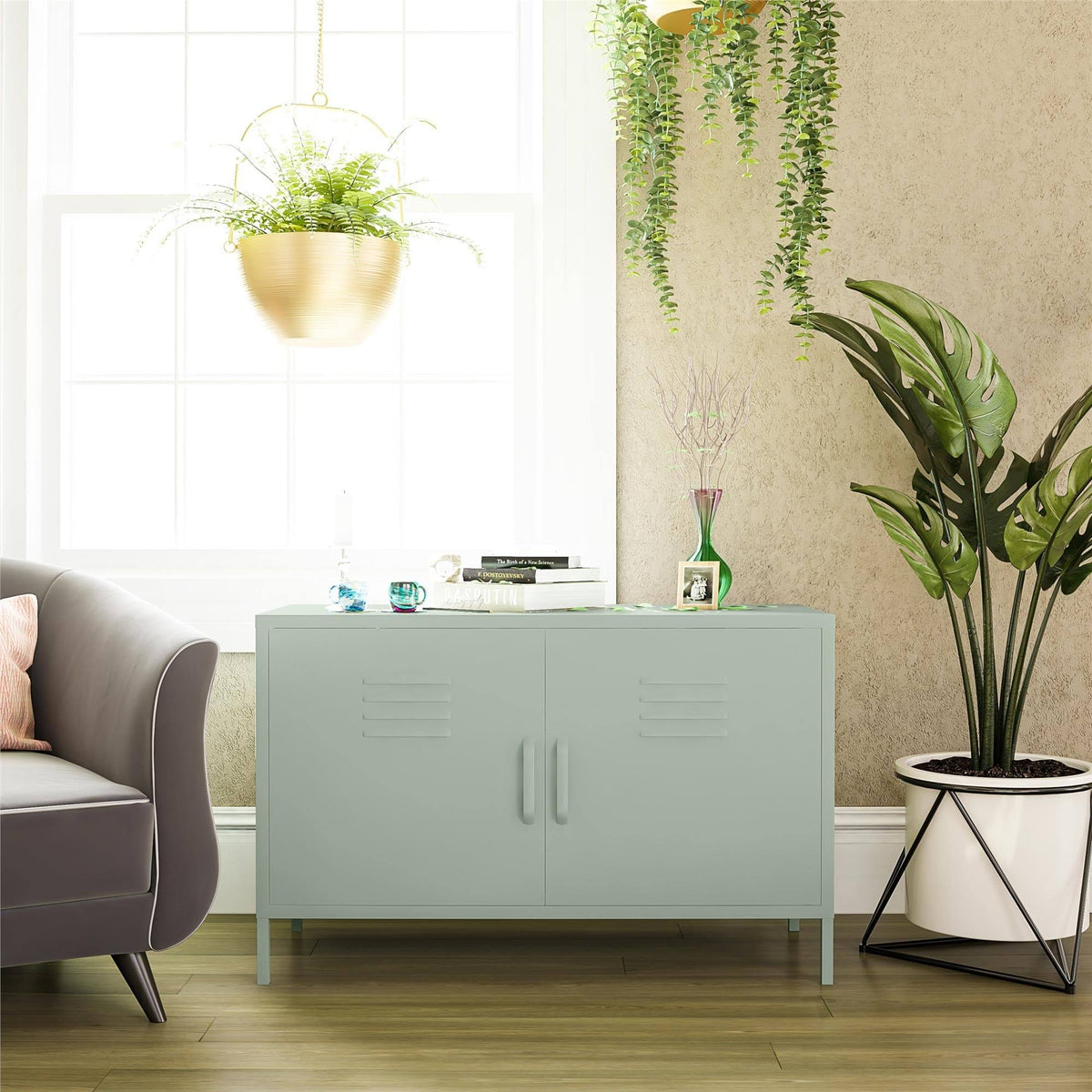 Pale Green 2 Door Metal Locker Accent Cabinet C327