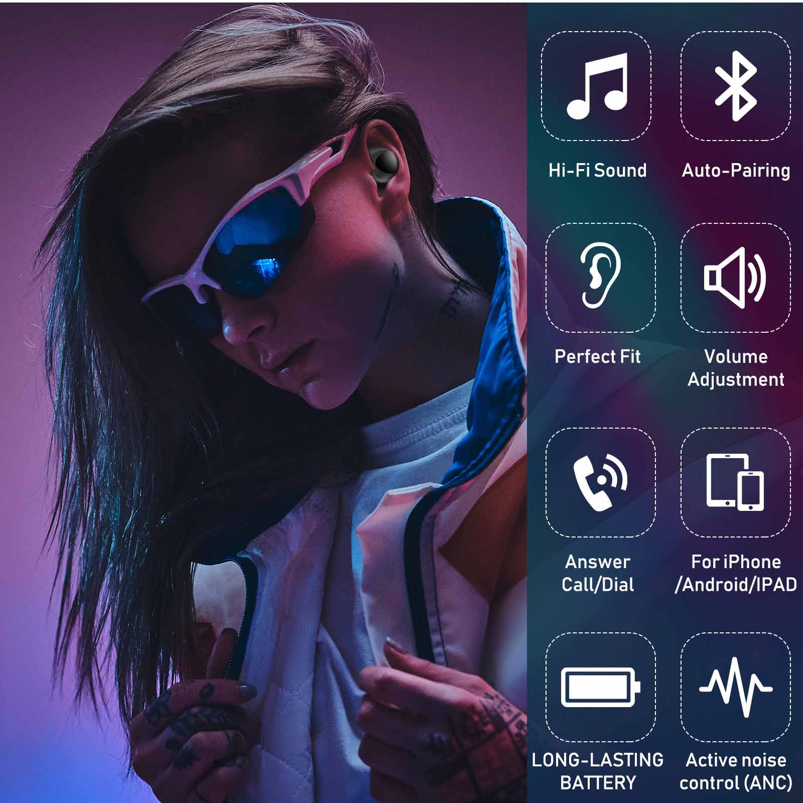 Black True Wireless Earbuds with Active Noise Cancelling N199