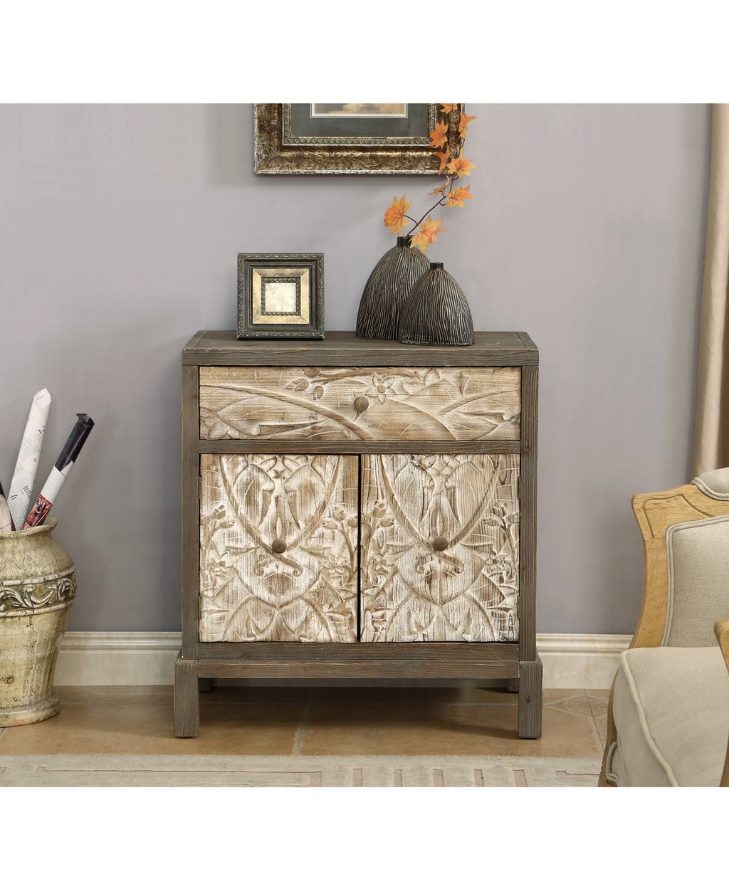 Natural One Drawer Two Door Cabinet G914089