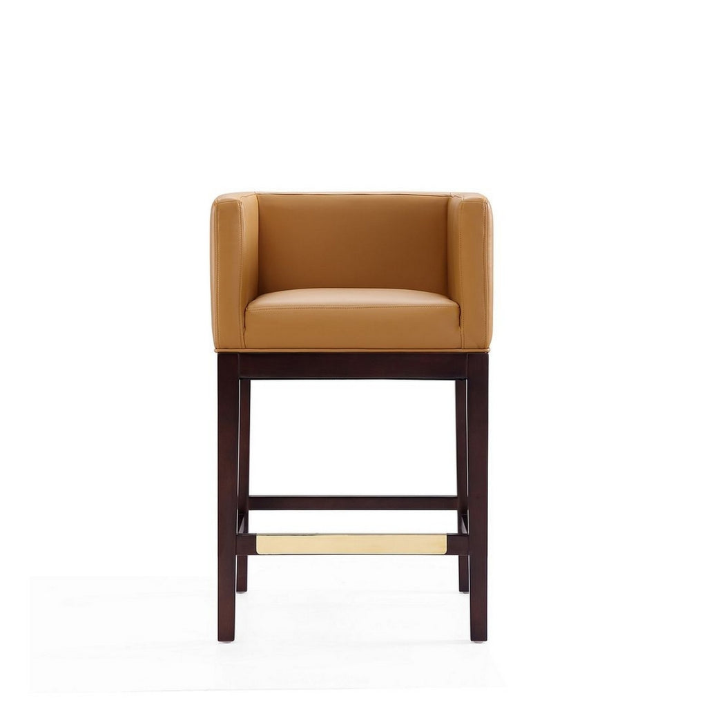 Camel and Dark Walnut Beech Wood Counter Height Bar Stool (Set of 2) D322