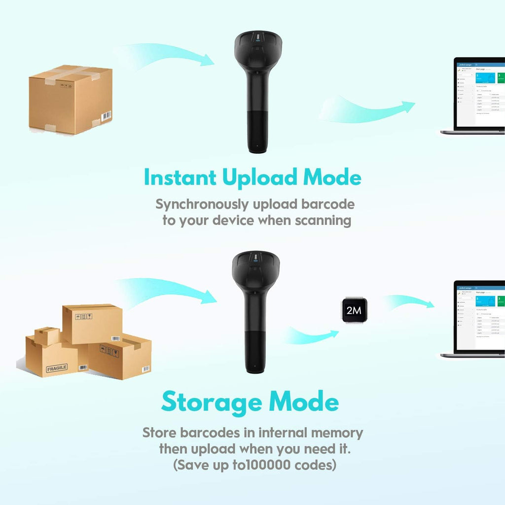Wireless 2D Barcode Scanner with Stand, USB Cordless Bar Code Reader K7479