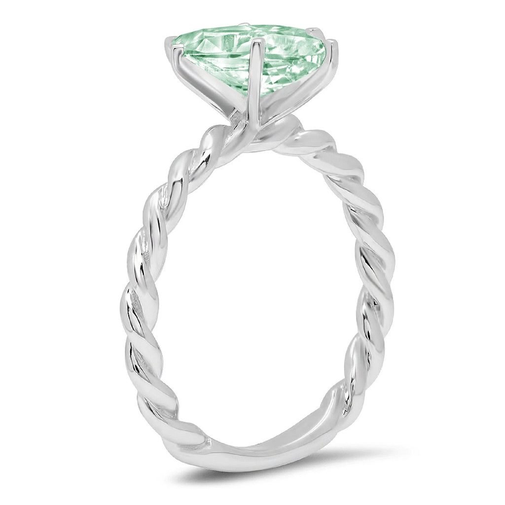 Heart Cut Green Simulated Diamond 18k White Gold Solitaire Ring Size 3.5 E81728