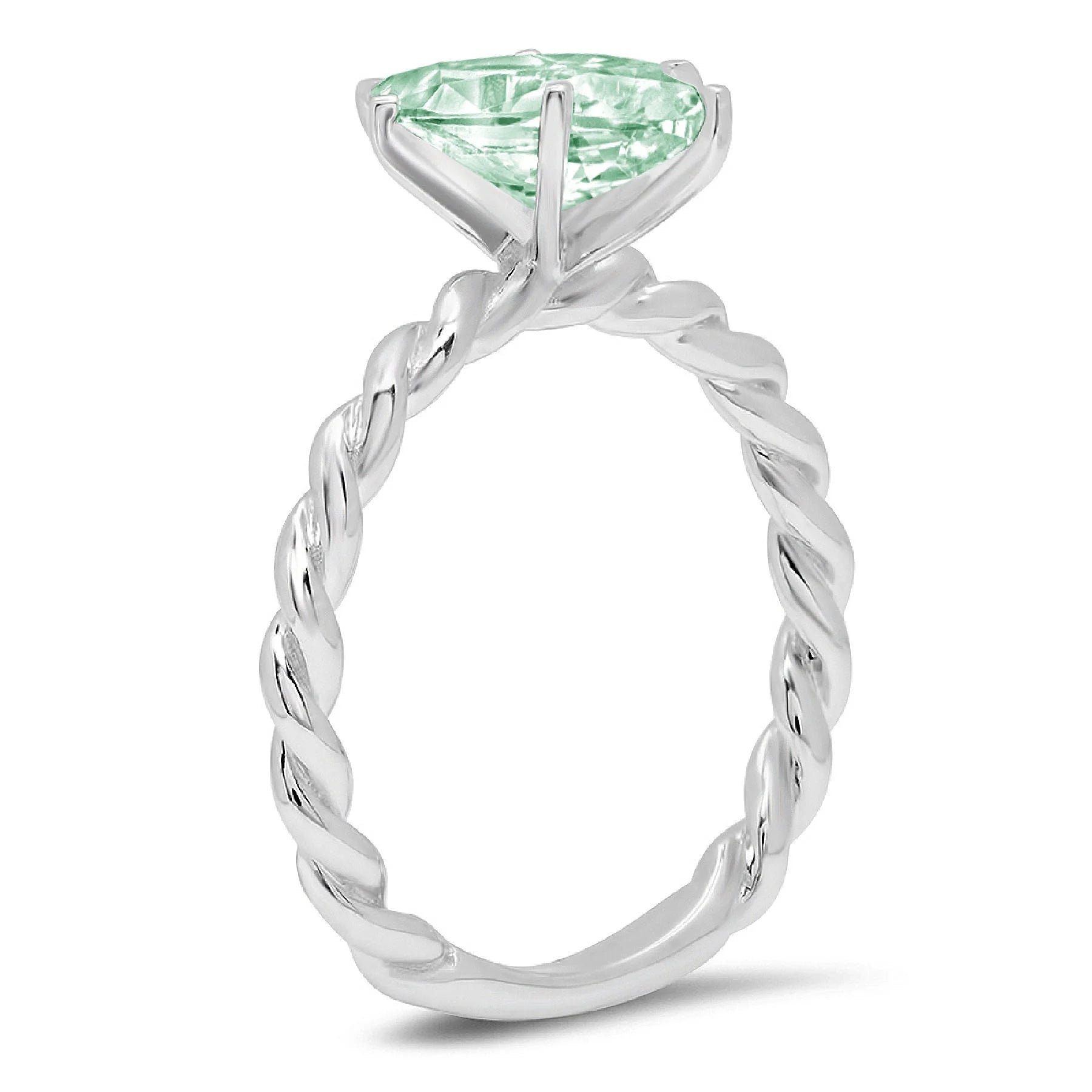 Heart Cut Green Simulated Diamond 18k White Gold Solitaire Ring Size 3.5 E81728