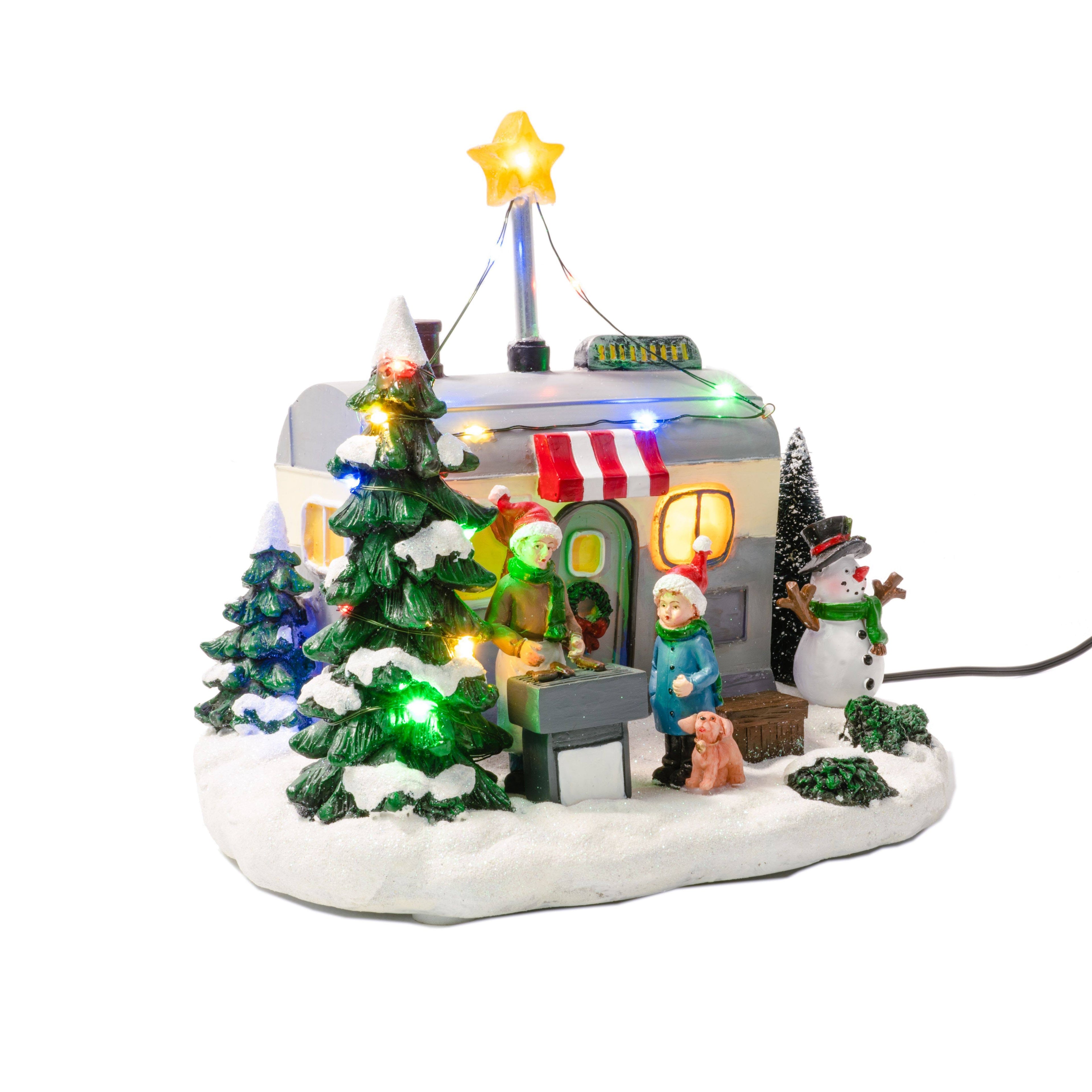 Grey Polyresin LED Christmas Camper H2972