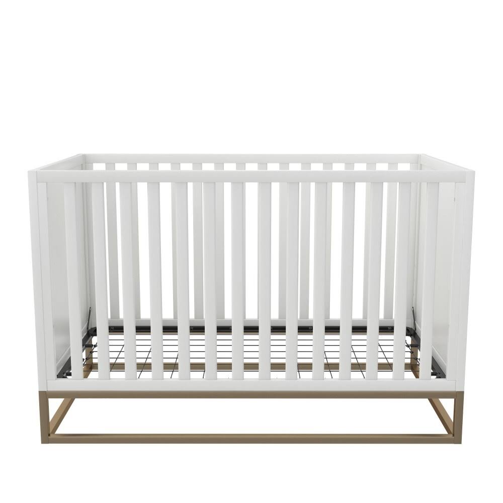 3 in 1 Convertible Wood Crib in White and Gold D392158