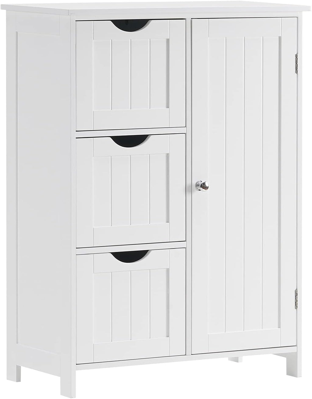 White Wooden Freestanding Bathroom Floor Cabinet with 1 Cupboard and 3 Drawers Y69844