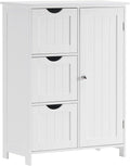 White Wooden Freestanding Bathroom Floor Cabinet with 1 Cupboard and 3 Drawers Y69844