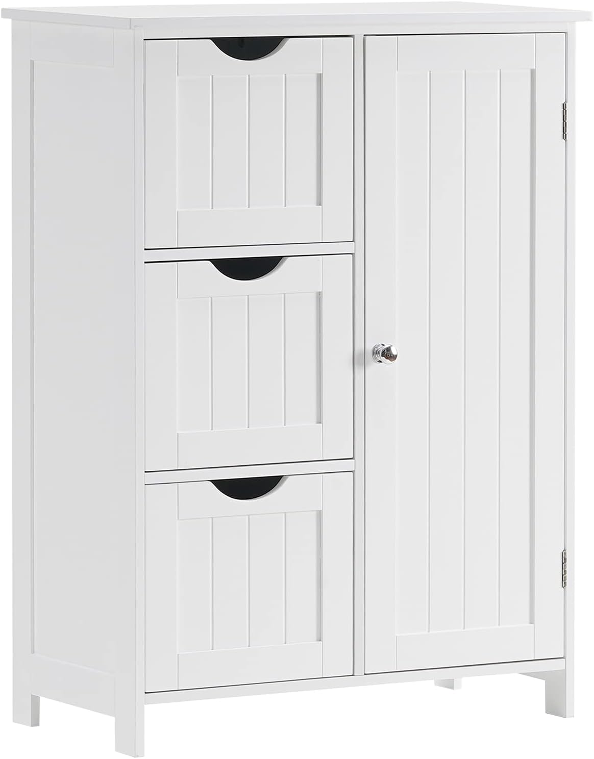White Wooden Freestanding Bathroom Floor Cabinet with 1 Cupboard and 3 Drawers Y69844