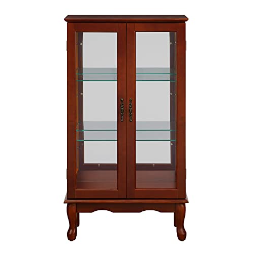 Walnut Wall Curio Cabinet with Tempered Glass Doors P409594