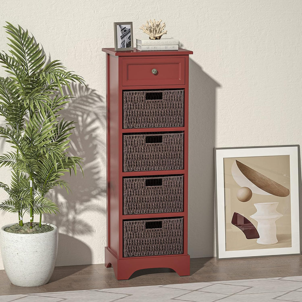 Red Farmhouse Accent Cabinet Console Table with 1 Drawer and 4 Removable Baskets M801838