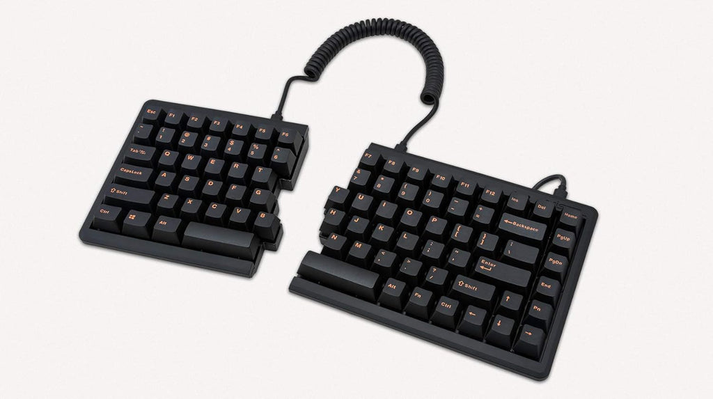 TKL Split Mechanical Keyboard with Cherry MX Blue Switch, Orange Letter PBT Double Shot Keycaps D4934