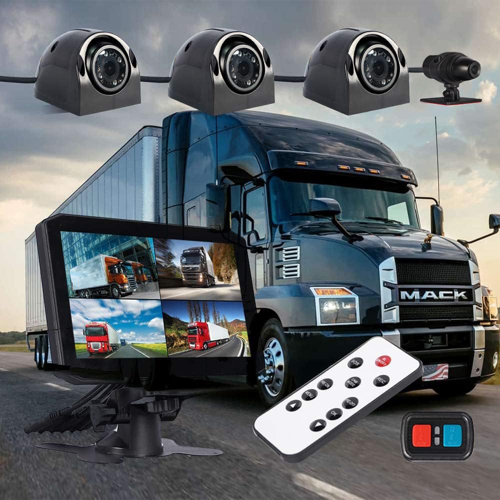 4CH Dash Cam Backup Camera 7.0'' Monitor Recording DVR Front & Sides & Rear VGA with Infrared Night Vision Lens S68878