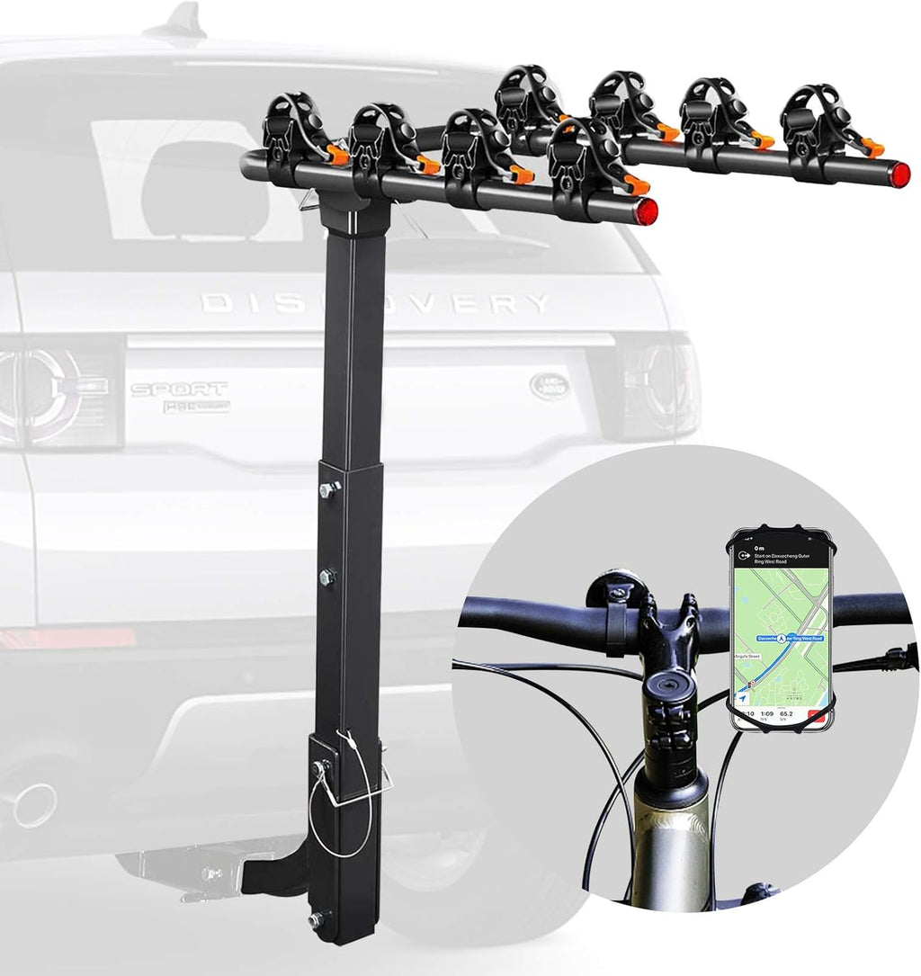 Bicycle Car Rack Bike Hitch Rack Double Foldable Bike Carrier Rack with 2'' Hitch Receiver, Bike Phone Mount, 4 Bike, Pack of 2 P5809
