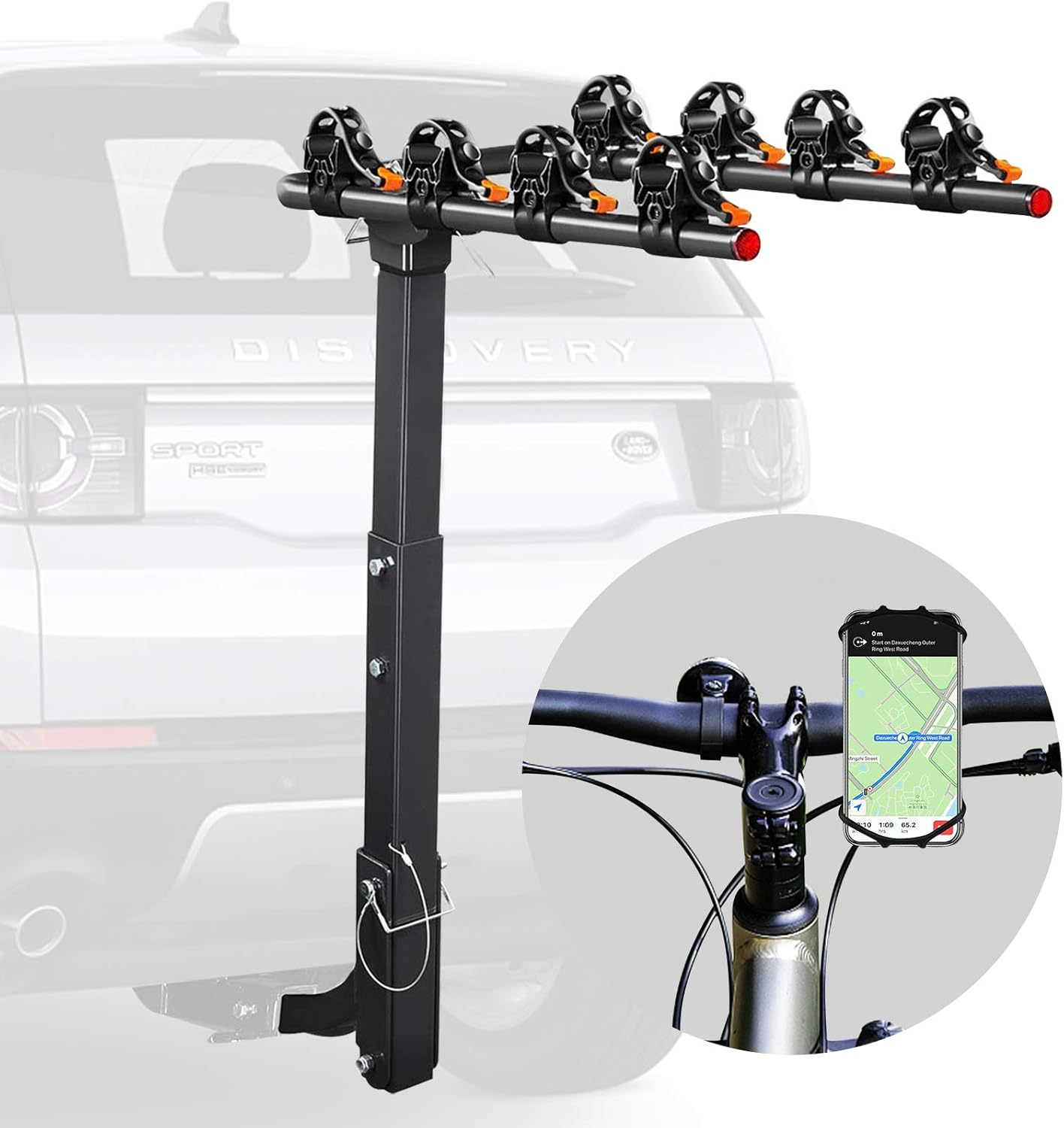 Bicycle Car Rack Bike Hitch Rack Double Foldable Bike Carrier Rack with 2'' Hitch Receiver, Bike Phone Mount, 4 Bike, Pack of 2 P5809