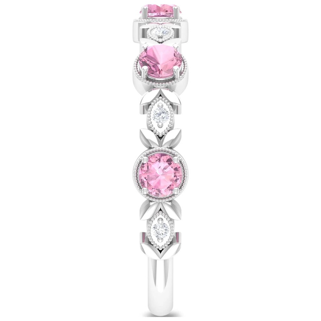 Pink Tourmaline and Diamond Half Eternity Ring, 925 Sterling Silver, US 4.00 B96061
