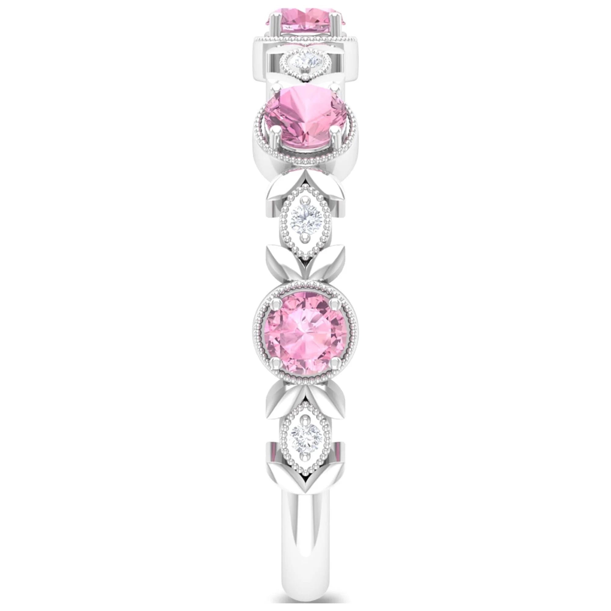 Pink Tourmaline and Diamond Half Eternity Ring, 925 Sterling Silver, US 4.00 B96061