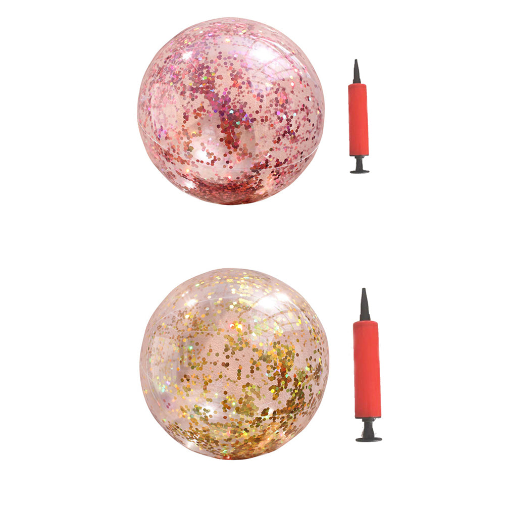 2pcs Glitter Sequin Beach Balls Inflatable PVC Toys with Pumps D597044