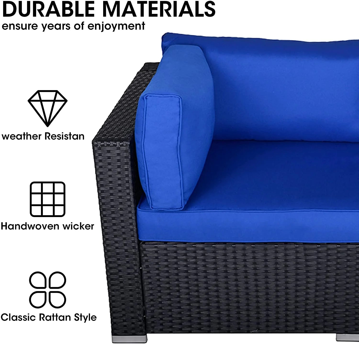 Black and Blue PE Wicker Patio Loveseat G7560
