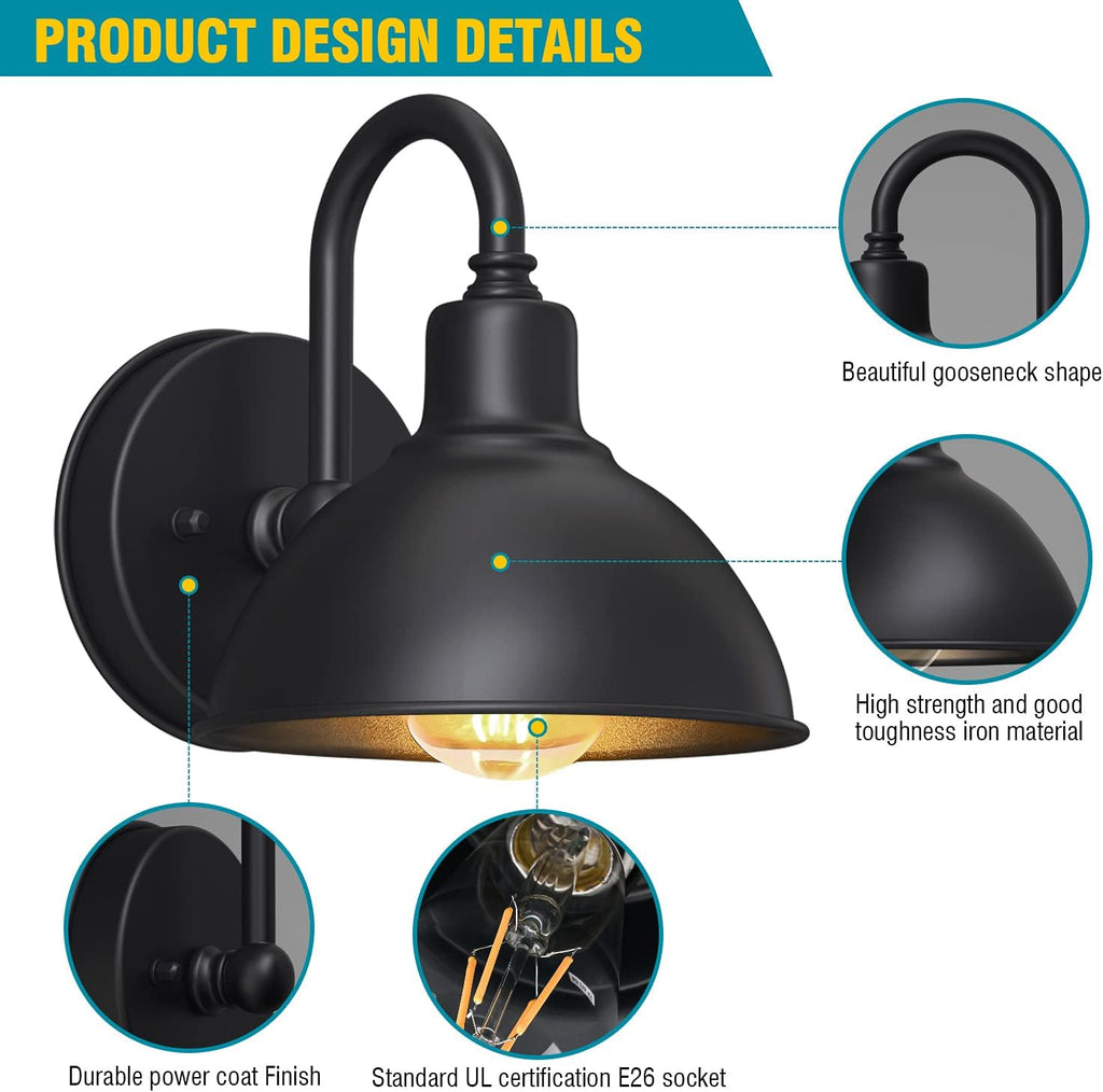 Outdoor Gooseneck Barn Light Fixture with E26 Bulbs H72110