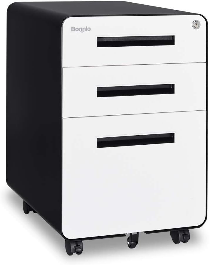 3 Drawer Metal Gray White Rolling File Cabinet with Lock Y218