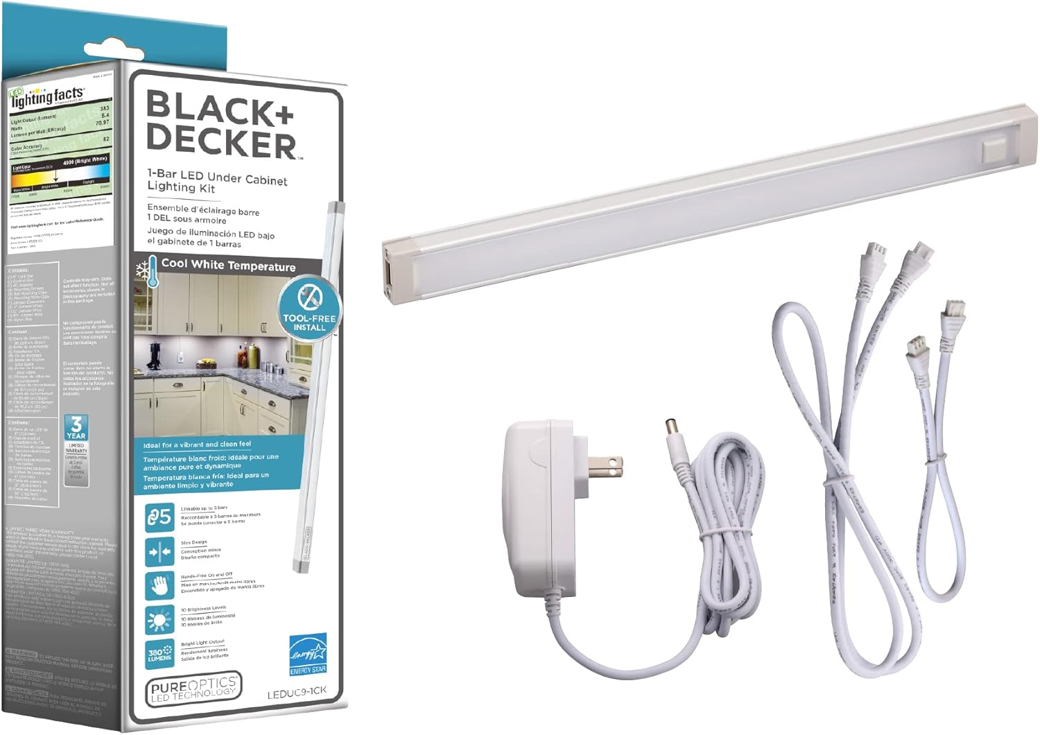 Warm White LED Under Cabinet Lighting Kit, 3-Bars, 9 Inches Each N59735