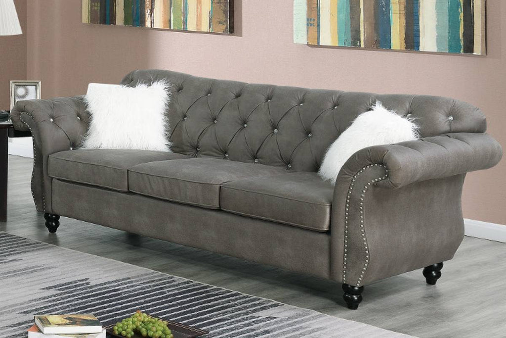 Slate Grey Leatherette Rolled Arms Sofa and Loveseat 2pcs Sofa Set N2482