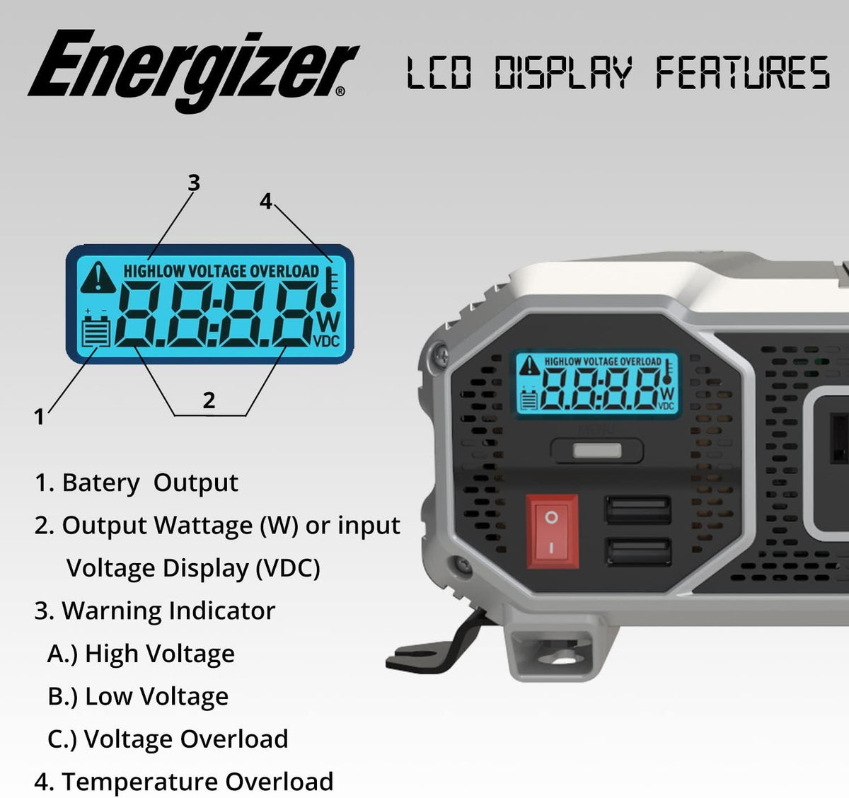 4000 Watts Modified Sine Wave Car Power Inverter, 12V to 110 Volts, Two AC Outlets, Two USB Ports S9642