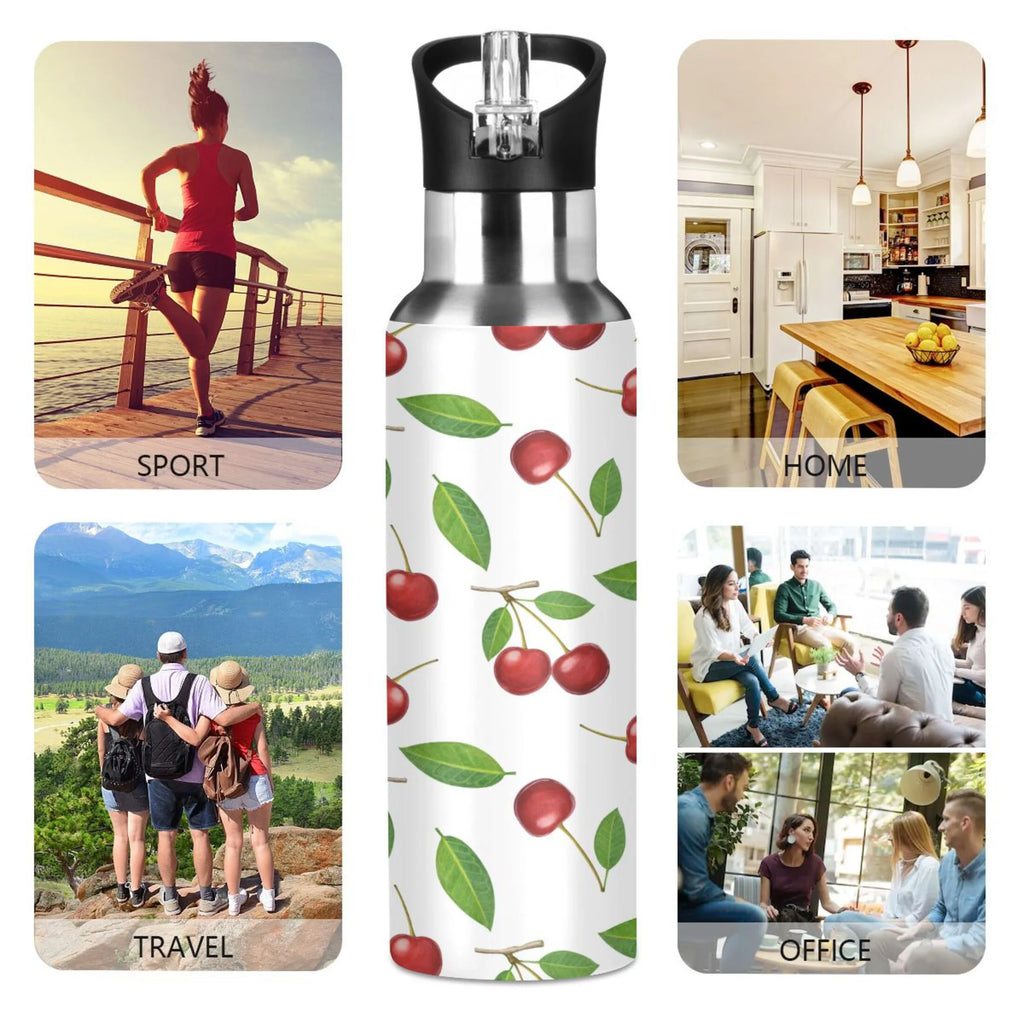 Stainless Steel Insulated Thermos Vacuum Flask Water Bottle with Straw Lid R857932