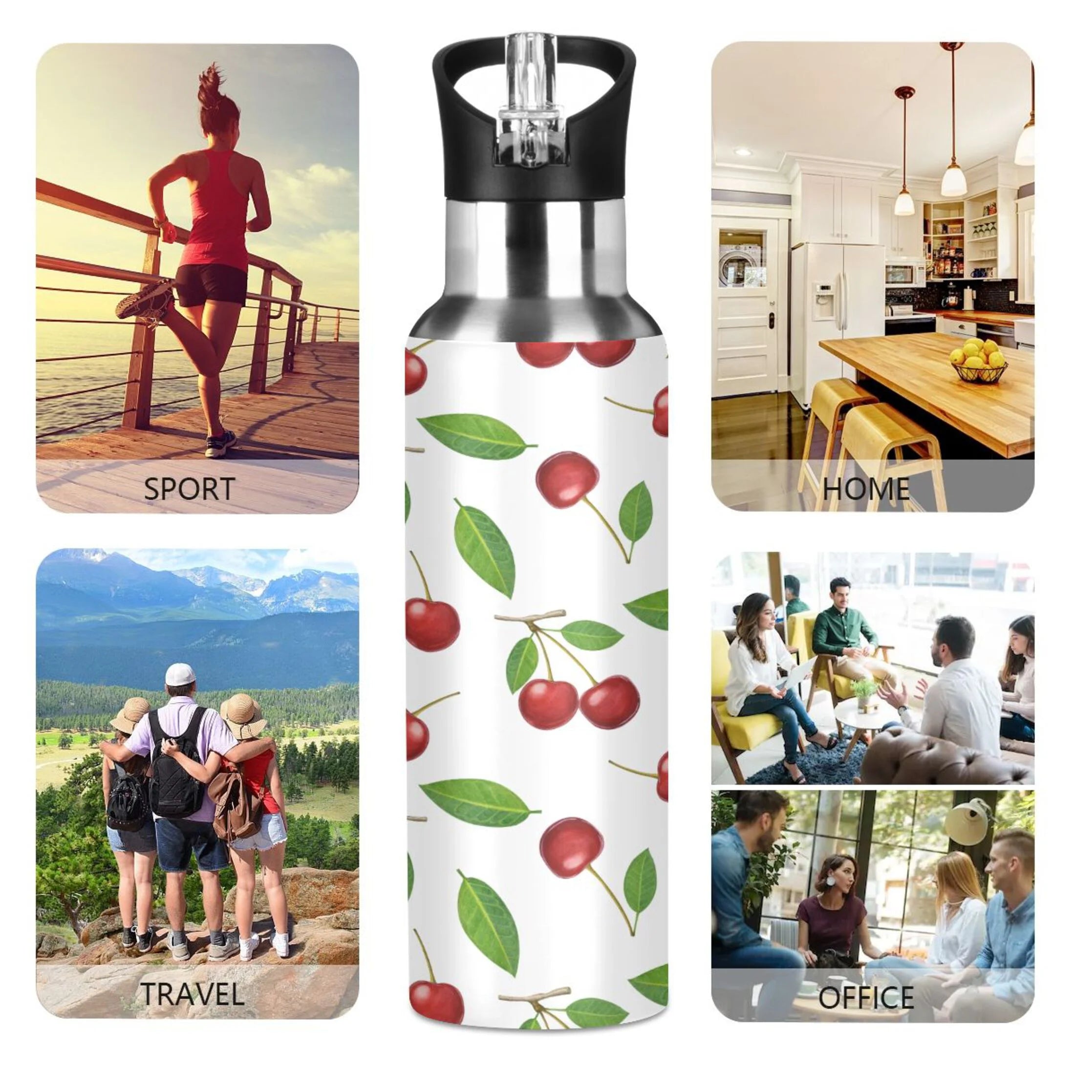 Stainless Steel Insulated Thermos Vacuum Flask Water Bottle with Straw Lid R857932
